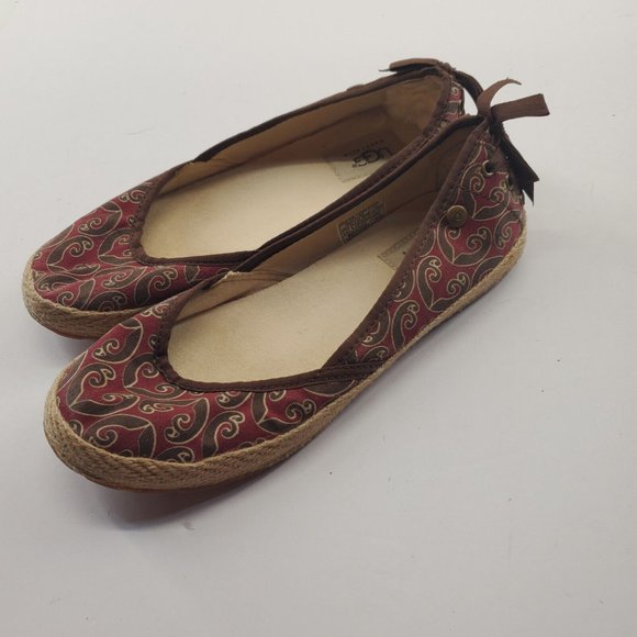 Ugg Australia Womens Size 6.5 Slip On Shoes Espadrilles Burgandy Brown Geometric - Picture 3 of 7